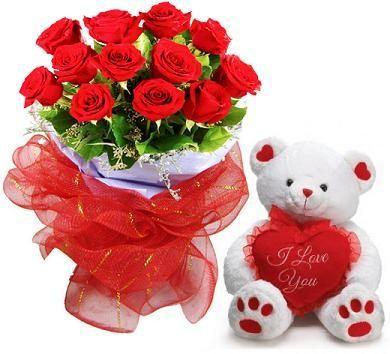 12 Red Roses and Small Teddy Bear product1106