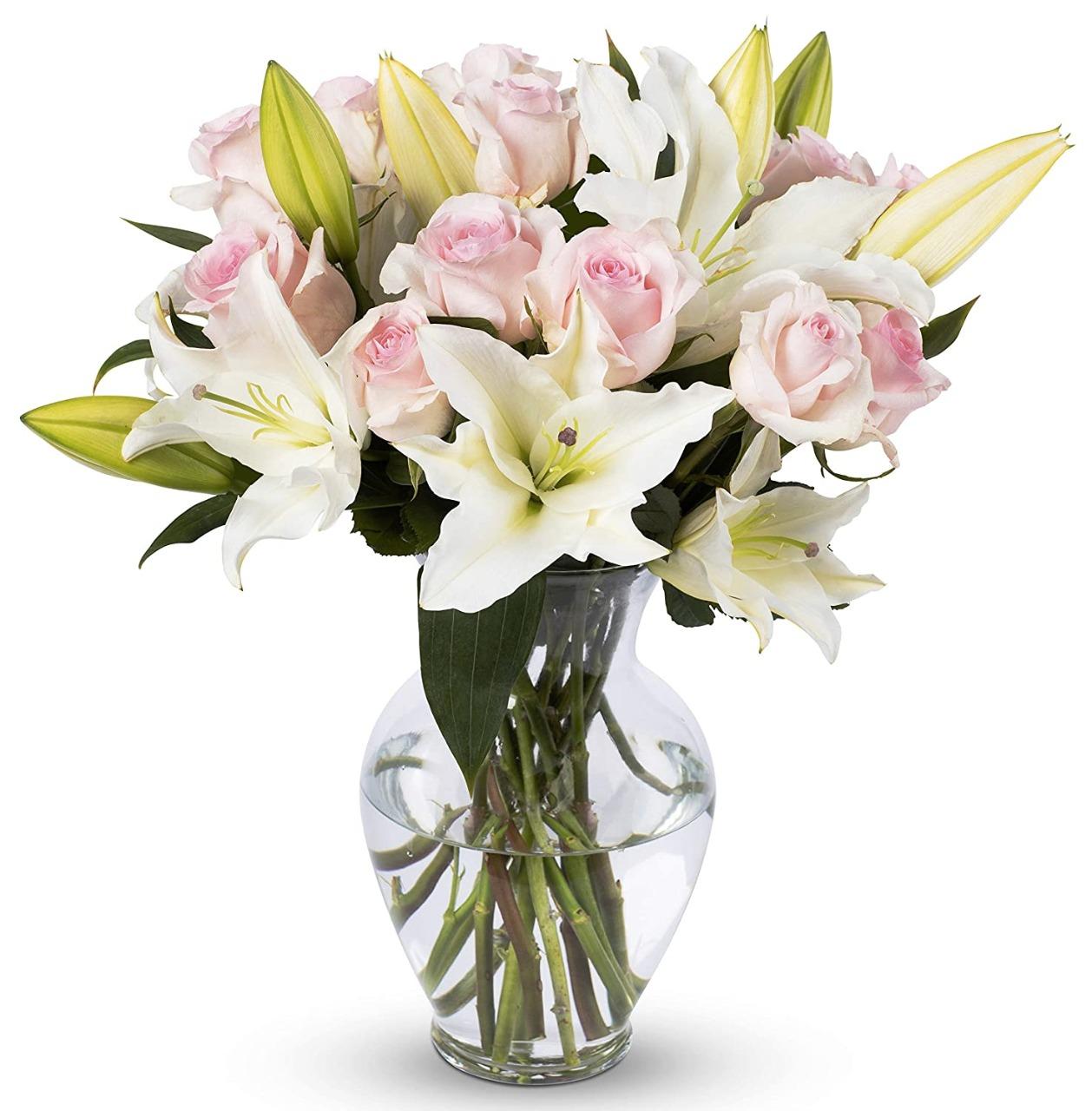 Pink Roses and White Lilies in a vase product1454